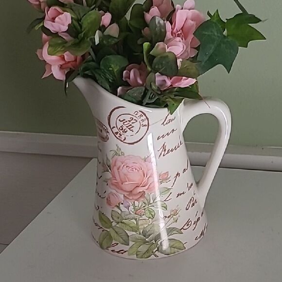 Teleflora Ceramic Pitcher with Pink Roses - Picture 1 of 6